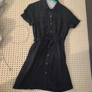 Velvet heart tie button down navy blue dress.
